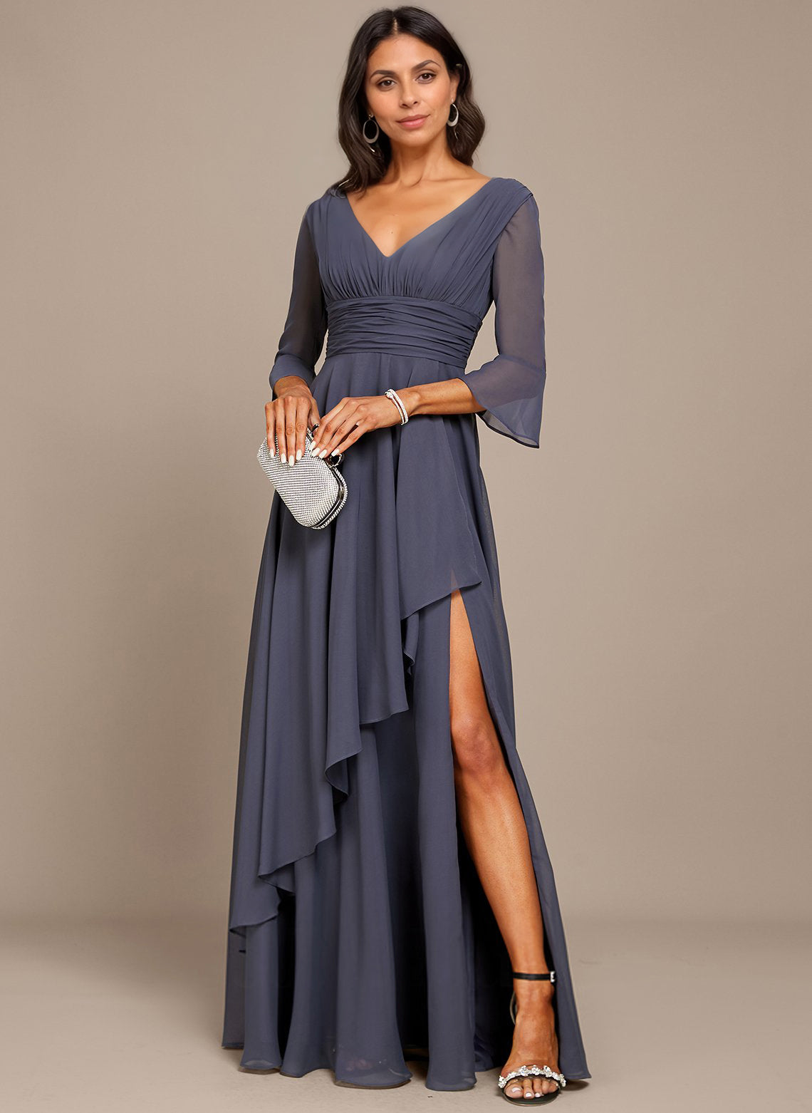 A-line V-Neck Floor-Length Chiffon Mother of the Bride Dress With Ruff RoseProm A-line V-Neck Floor-Length Chiffon Mother of the Bride Dress With Ruff RoseProm