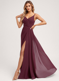 A-line V-Neck Floor-Length Chiffon Bridesmaid Dress With Ruffle