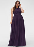 Plus Size A-line One Shoulder Floor-Length Chiffon Bridesmaid Dress With Ruffle