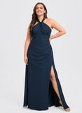 Plus Size Trumpet/Mermaid Halter Off the Shoulder One Shoulder V-Neck Floor-Length Chiffon Bridesmaid Dress With Ruffle