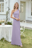 One Shoulder Chiffon Bridesmaid Dress with 3D Floral