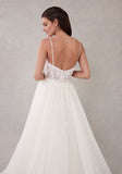 3D Floral Appliqués Spaghetti Straps A-Line Wedding Gown