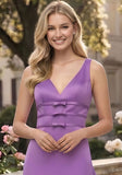 Satin V Neck Bridesmaid Dress | Elegant Wedding Party Gown