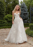 Ethereal A-line Frosted Floral Embroidered Appliqués Lace Wedding Gown