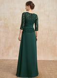 A-line Illusion Floor-Length Chiffon Lace Mother of the Bride Dress With equins Beading