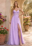 Sweetheart A-Line Prom Dress with Lace Applique & Side Slit