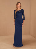 Bateau Neck 3/4 Illusion Lace Sleeve Ruched Sheath Mother of the Bride Dress