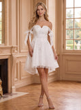 Sweetheart Bow Tie Straps Sequin Floral Embroidered Tulle A-Line Mini Dress