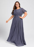 Plus Size A-line Scoop Floor-Length Chiffon Mother of the Bride Dress With Pleated Beading