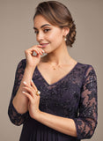 Empire V-Neck Floor-Length Lace Chiffon Mother of the Bride Dress With Cascading Ruffles Sequins