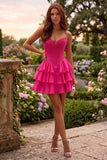 Strapless Sweetheart Lace Corset Homecoming Dress with Tiered Ruffle