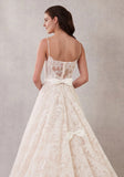 Lace Sweetheart Spaghetti Straps Wedding Gown with Scalloped Hem and Satin Back Bow