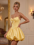 Strapless Sweetheart Bow Boned Corset Satin Bubble Homecoming Dress