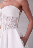 Strapless Satin Bow Neckline A-Line Wedding Gown