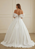 Ball-Gown/Princess Off the Shoulder Sweep Train Satin Wedding Dress With Ruffle