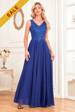 V-Neck A-Line Lace Chiffon Wedding Guest Dress