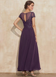 A-line Scoop Illusion Ankle-Length Lace Chiffon Mother of the Bride Dress With Sequins