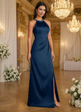 A-Line Pleated Stretch Satin Formal Dress