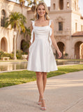 Square Neck Cowl Bust Ruffle Shoulder Strap A-Line Satin Mini Dress