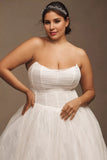 Strapless Tulle Basque-Waist Ball-Skirt Wedding Gown