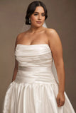 Strapless Drop-Waist Draped Ball-Skirt Wedding Gown