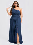 Plus Size A-line One Shoulder Floor-Length Chiffon Bridesmaid Dress With Ruffle