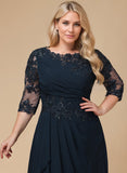 A-line Scoop Floor-Length Lace Chiffon Mother of the Bride Dress With Ruffles