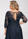 Plus Size A-line Scoop Illusion Floor-Length Tulle Lace Mother of the Bride Dress With Sequins