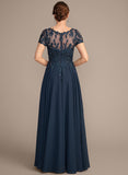 A-line Scoop Illusion Floor-Length Lace Chiffon Mother of the Bride Dress With Sequins