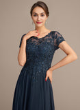 A-line Scoop Illusion Floor-Length Lace Chiffon Mother of the Bride Dress With Sequins