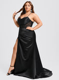 Plus Size Trumpet/Mermaid Sweetheart Sweep Train Satin Prom Dresses