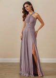 Pleated Halter Chiffon A-Line Bridesmaid Dress