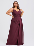 A-line V-Neck Floor-Length Chiffon Bridesmaid Dress With Ruffle