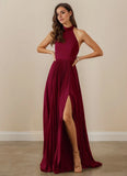 Pleated Halter Stretch Satin A-line Bridesmaid Dress