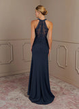 Mermaid Halter Lace Stretch Crepe Sweep train Mother of the Bride Dress