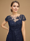 A-line Scoop Illusion Tea-Length Lace Chiffon Mother of the Bride Dress With Sequins