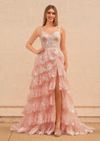 Tulle Lace Sequin A-Line Maxi Prom Dress