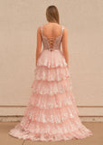 Tulle Lace Sequin A-Line Maxi Prom Dress