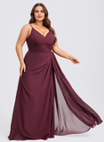 Plus Size A-line V-Neck Floor-Length Chiffon Bridesmaid Dress With Ruffle