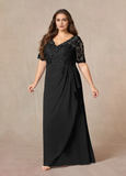 A-Line V-Neck Lace Chiffon Mother of the Bride Dress