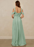 Pleated Off Shoulder Chiffon A-Line Bridesmaid Dress