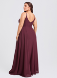 A-line V-Neck Floor-Length Chiffon Bridesmaid Dress With Ruffle