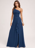 A-line One Shoulder Floor-Length Chiffon Bridesmaid Dress With Ruffle