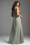 Square-Neck Satin Maxi Prom Dress