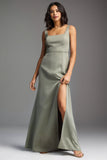 Square-Neck Satin Maxi Prom Dress