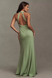 Halter Floor-Length Mermaid Stretch Satin Bridesmaid Dress