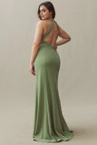 Halter Floor-Length Mermaid Stretch Satin Bridesmaid Dress