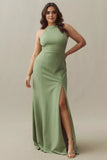 Halter Floor-Length Mermaid Stretch Satin Bridesmaid Dress