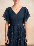 A-line V-Neck Floor-Length Lace Sequin Chiffon Mother of the Bride Dress With Pleated