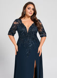 Plus Size Sheath/Column V-Neck Floor-Length Lace Chiffon Mother of the Bride Dress With Sequins